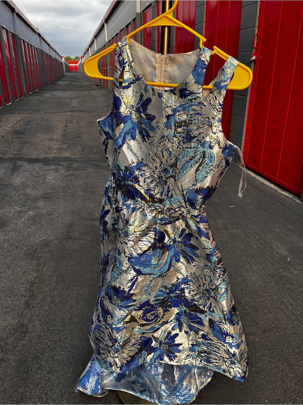 dressbarn Shimmering Blue and Gold Brocade Dress